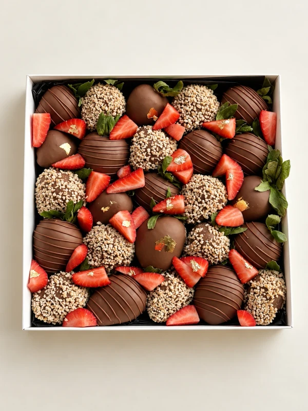 Клубничный бокс «Шик» — «Клубничный бокс Шик» — клубничный бокс Dolce Sweets из 8 ягод клубники и 25 ягод клубники в молочном…